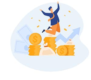 Happy rich banker celebrating income growth